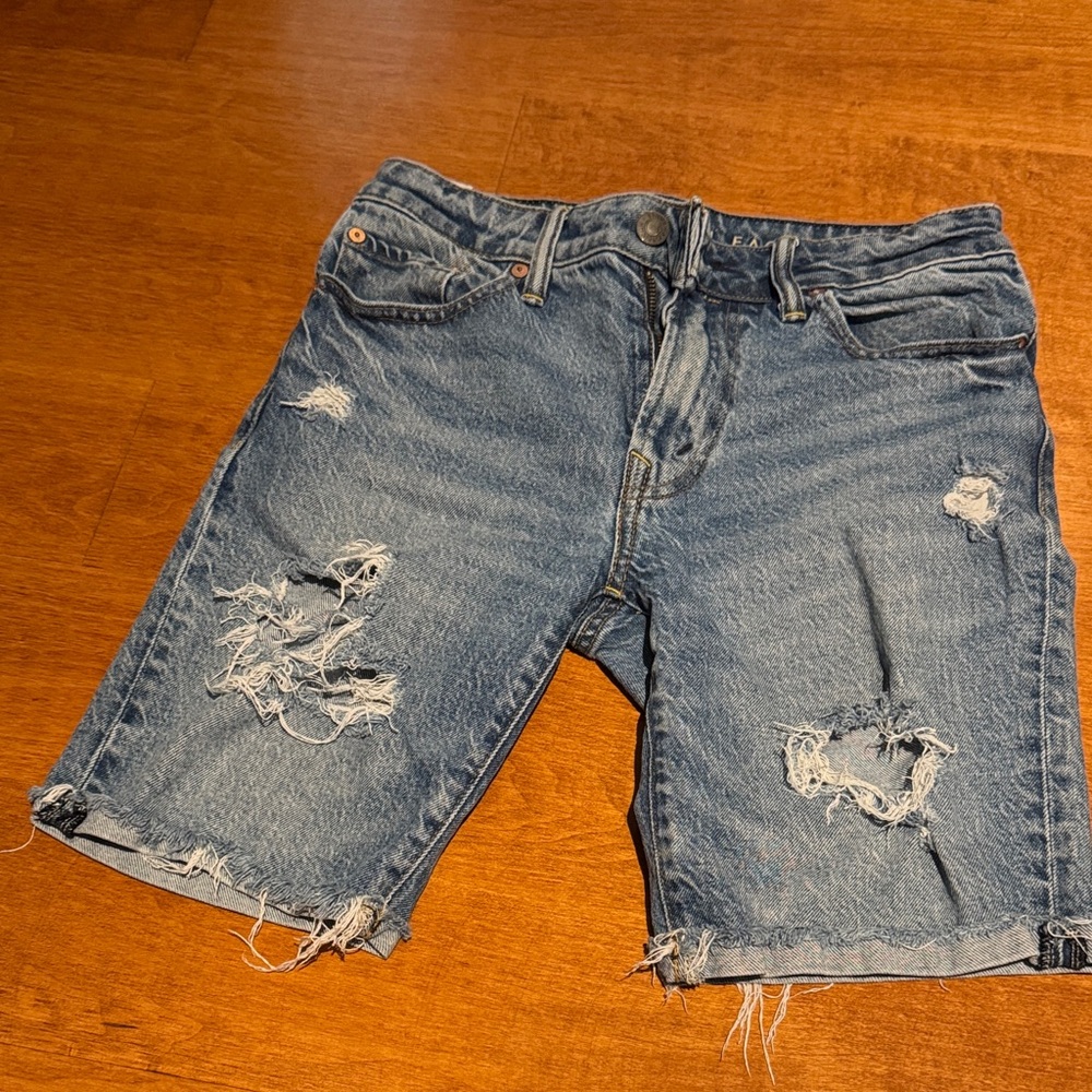 American Eagle Outfitters Blue Distressed Jean Shorts
